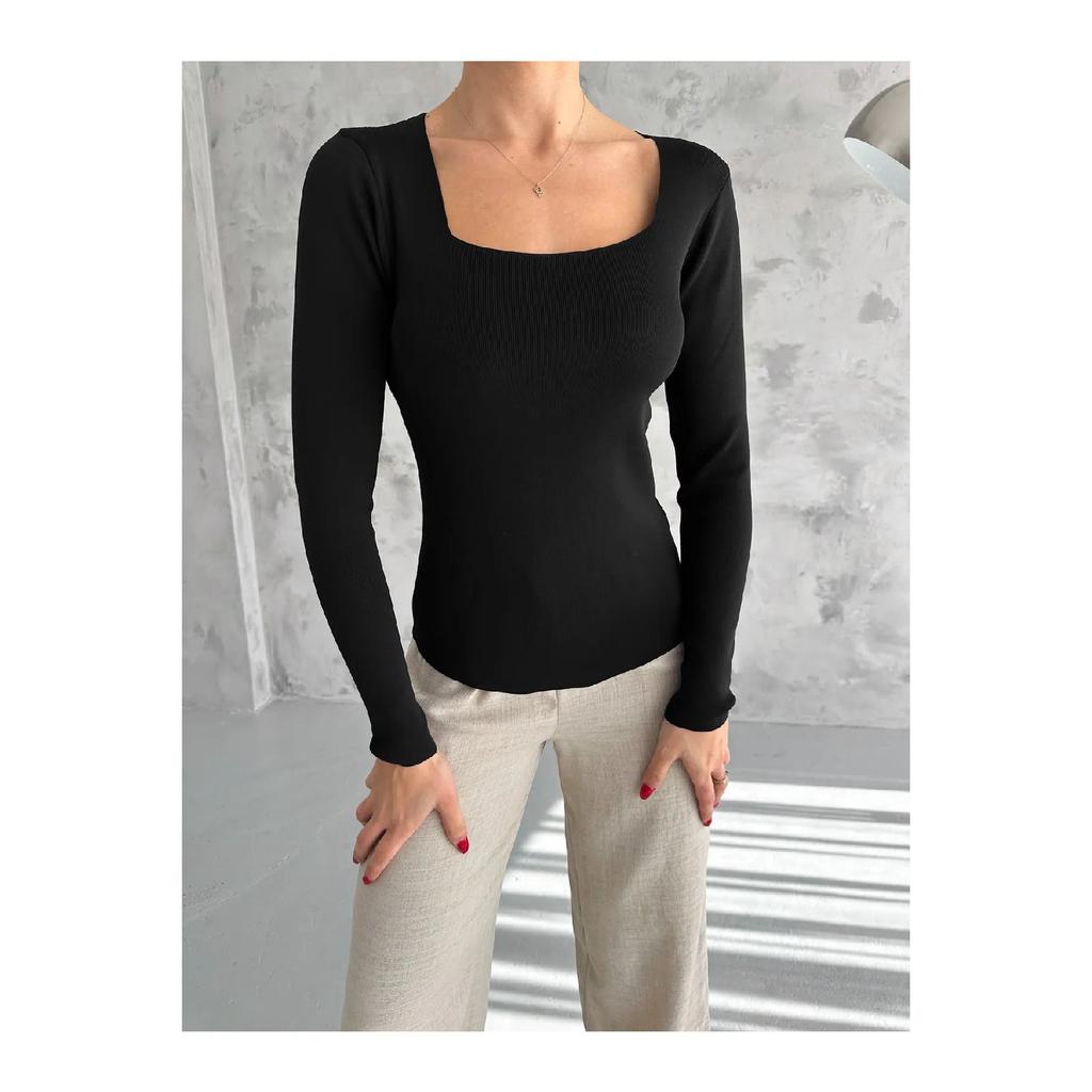 Женский трикотаж с квадратным воротником, сезонный свитер