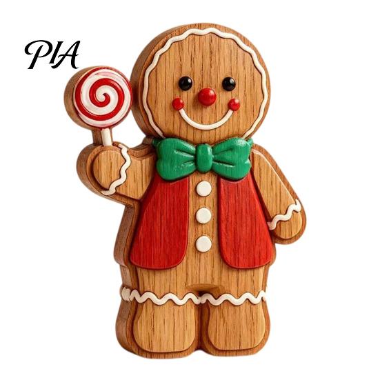 Seasonal Decorative Figures Christmas Gingerbread Man Ornament, Hand Painted Vintage Wooden Tabletop Atmosphere Decorations Figurine, Rustic