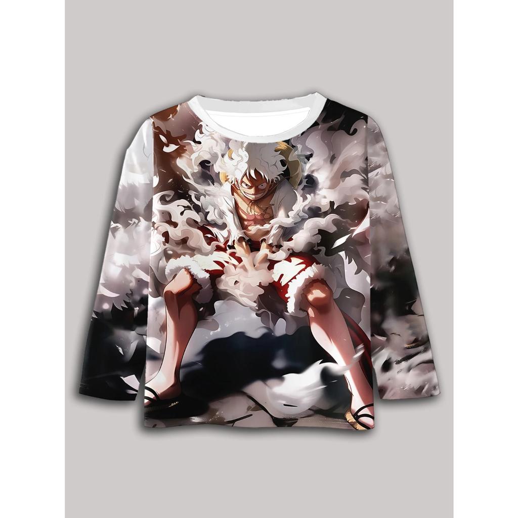 Anime One Pieces Luffy Zoro 3D Print Children T-Shirts Long Sleeve Spring Fall Clothes Casual Round Neck Boys Tops