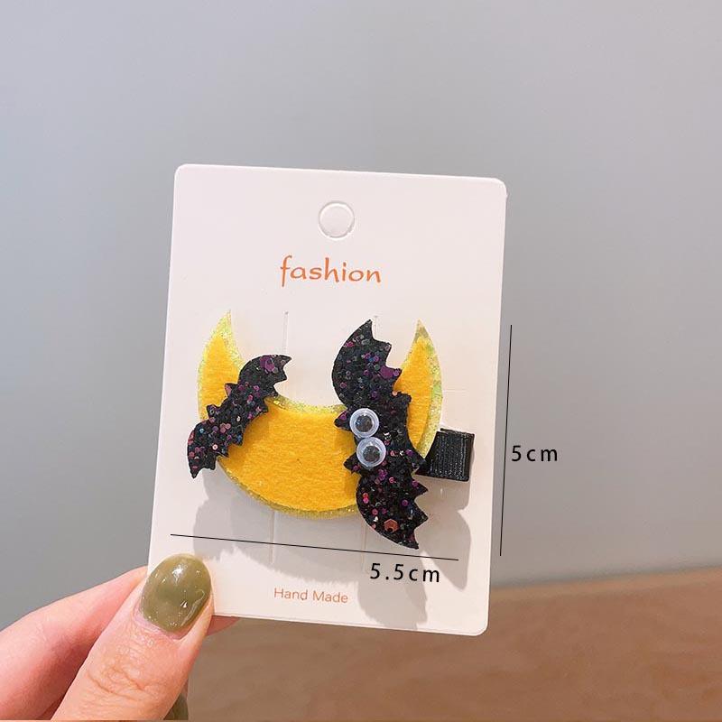 Хэллоуин Детские аксессуары для волос, Тыква Привидение, Забавные заколки для волос ручной работы, Черный бант с летучей мышью, Заколки для волос для вечеринки для девочек