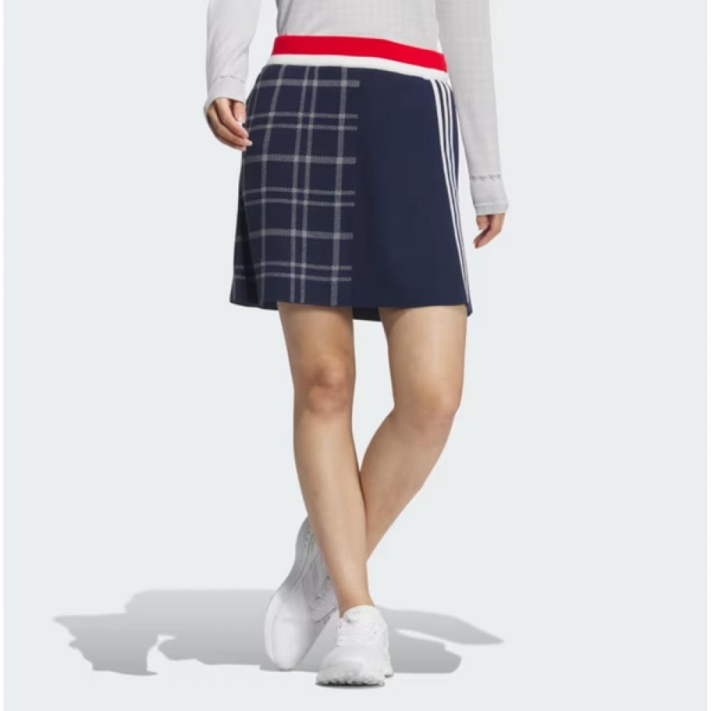 Adidas Golf 24fw Women S SeaSonal Skirt Fulley faShion 3S Checked Skirt iS4755 Navy