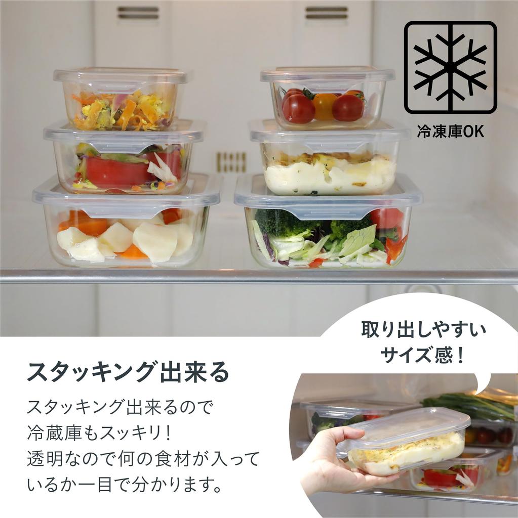 CB Japan Glass Storage Medium Set of Ideal for meal and hot water Heat-Resistant Containers, Size, 640ml, 6. prepping, freezing, microwave,