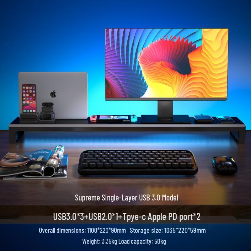 Gecko Double-Layer USB-C Monitor Riser with Expansion & Charging