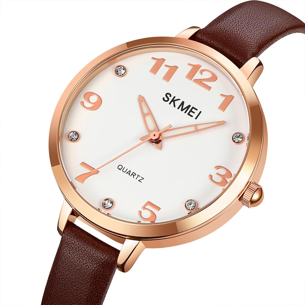 SKMEI Кожаный ремешок Ультра арабский легко читаемый коричневый женские часы для старшей школы, стильный, простой, ремешок, часы, повседневный, деловой, тонкий, легкий,