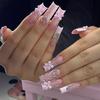 24 шт. Длинные французские накладные ногти с типсами, 3D-ногти с розовым бантом и стразами для женщин, Съемные накладные ногти с клеем, Полное покрытие