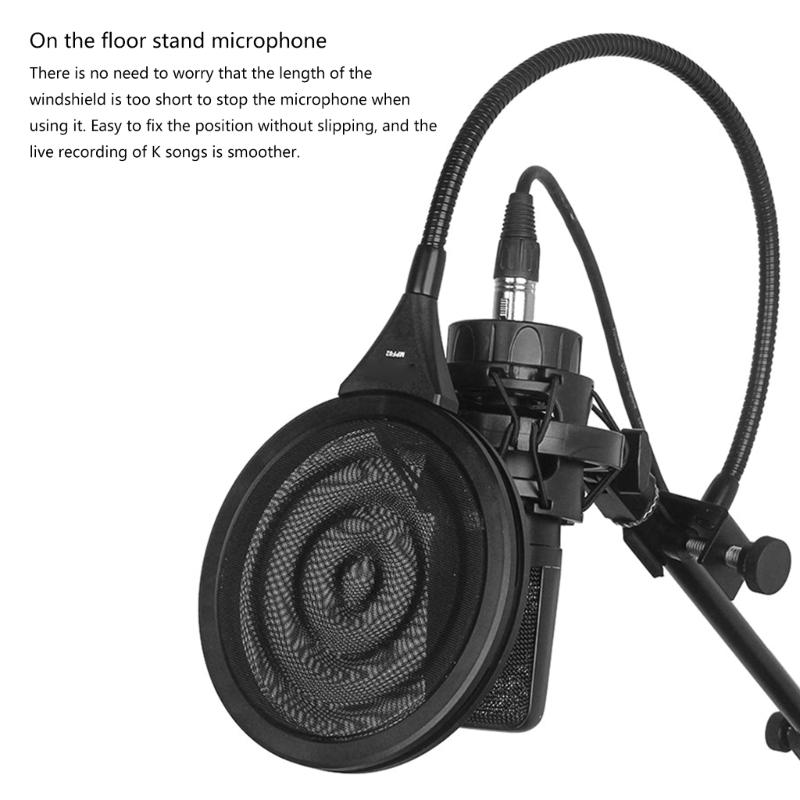 Professional Microphone Popping Filter Blowout Prevention Net With Double Layer Metal Mesh for Studio Recording