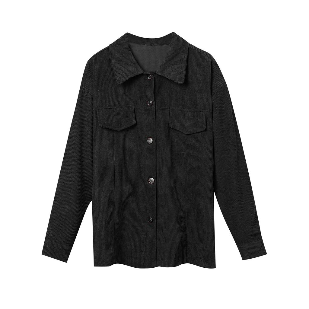 Женская повседневная вельветовая однотонная рубашка с лацканами, однобортное свободное пальто