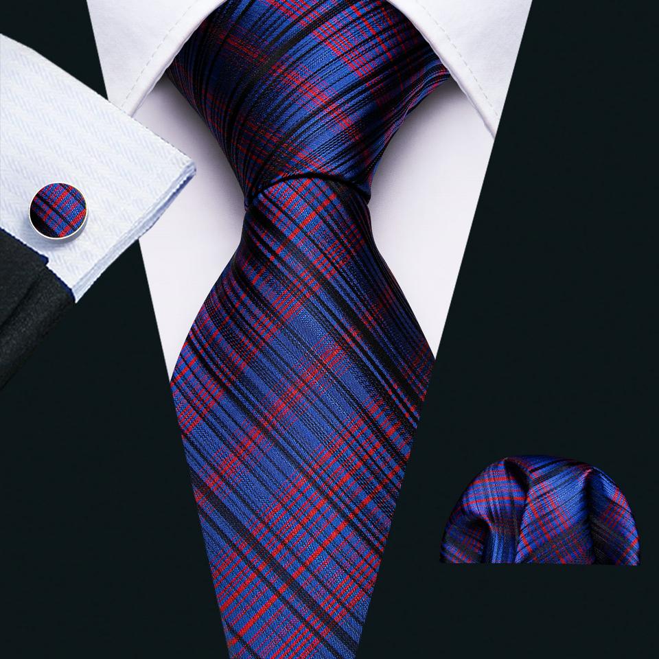 2021 Men Ties 10 Styles Silk Necktie Hanky Cufflinks Plaid Striped Ties Set for Business Wedding