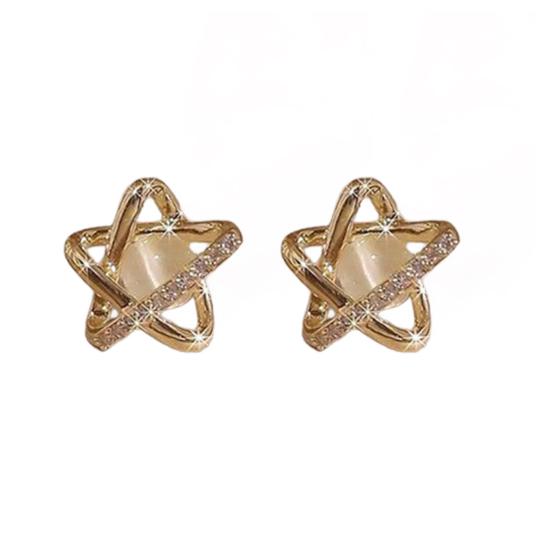 1 пара сережек-гвоздиков в форме полой звезды со стразами и искусственным опалом, легкие сплавные серьги-гвоздики, женские украшения для выпускного вечера, вечеринки, свидания