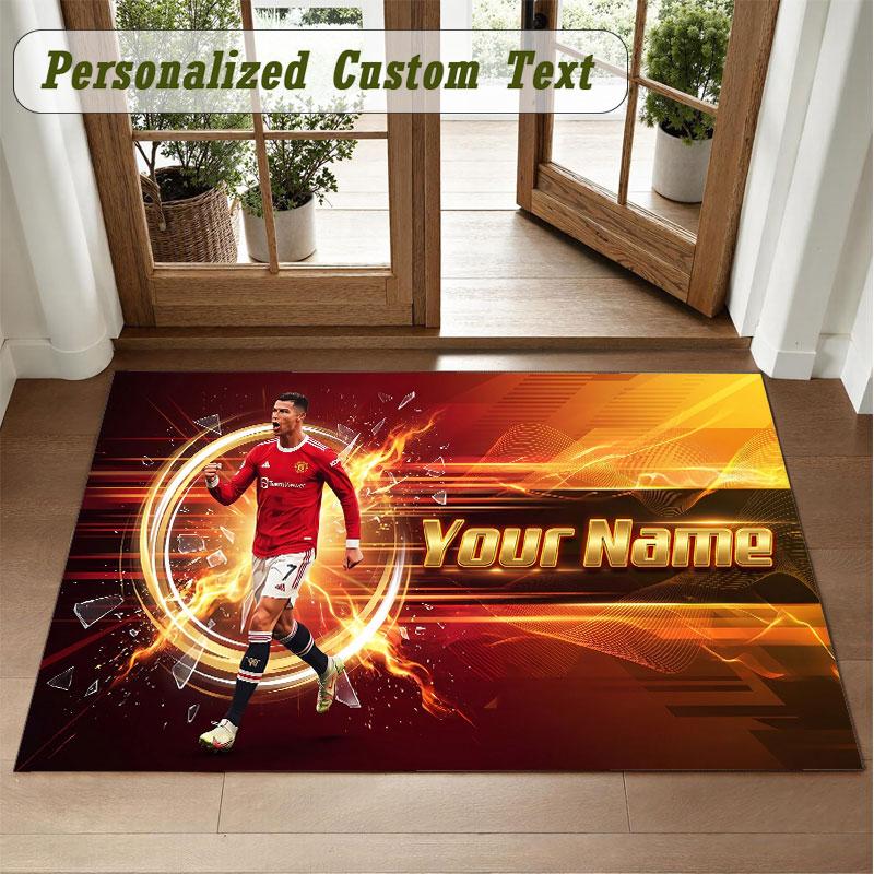Crystal Velvet Square Rug Custom NameCristiano Ronaldo Pattern Non Slip Home Floor Decor Rug