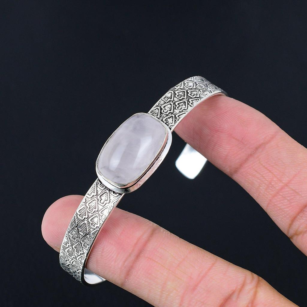 Memorial Day Deal Radiant Rose Quartz Stone 925 Silver Daughter Trendy Bangle