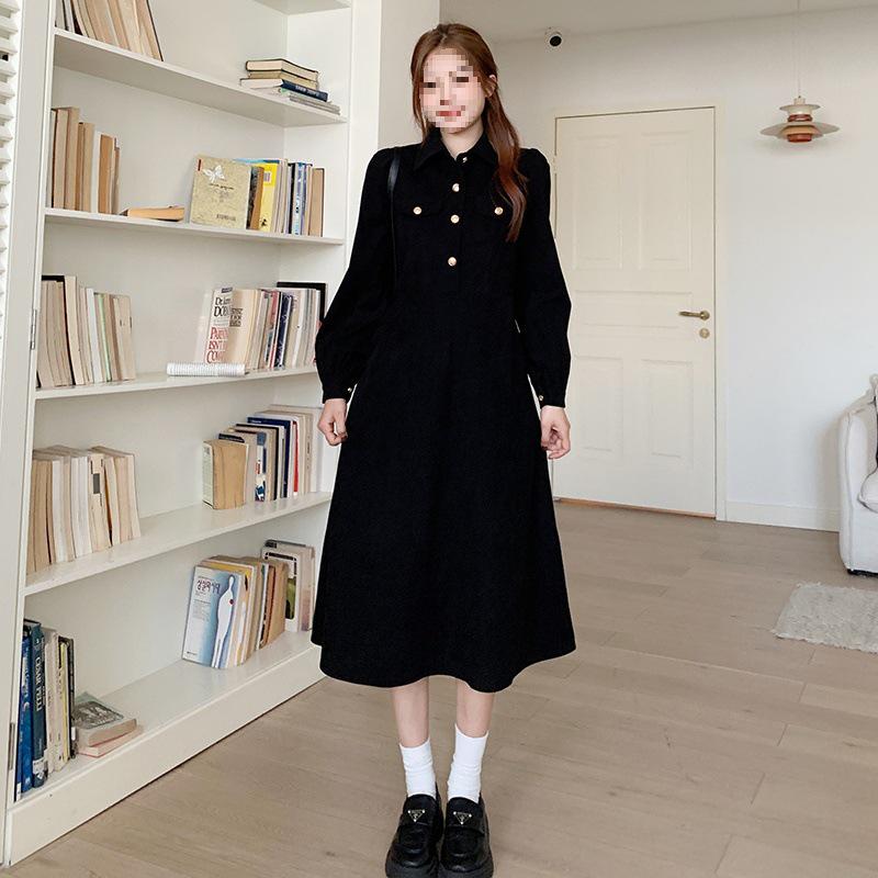 Утепленное вельветовое платье в стиле Хепберн с длинным рукавом | Большой осенне-зимний перерыв на кофе