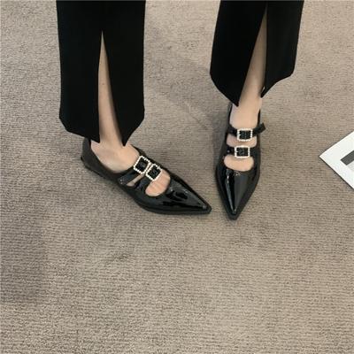 Туфли женские из лакированной кожи, новые поступления 2024 года, туфли на плоской подошве с низким каблуком, красные/черные туфли с пряжкой из стразов, женские, 35-40