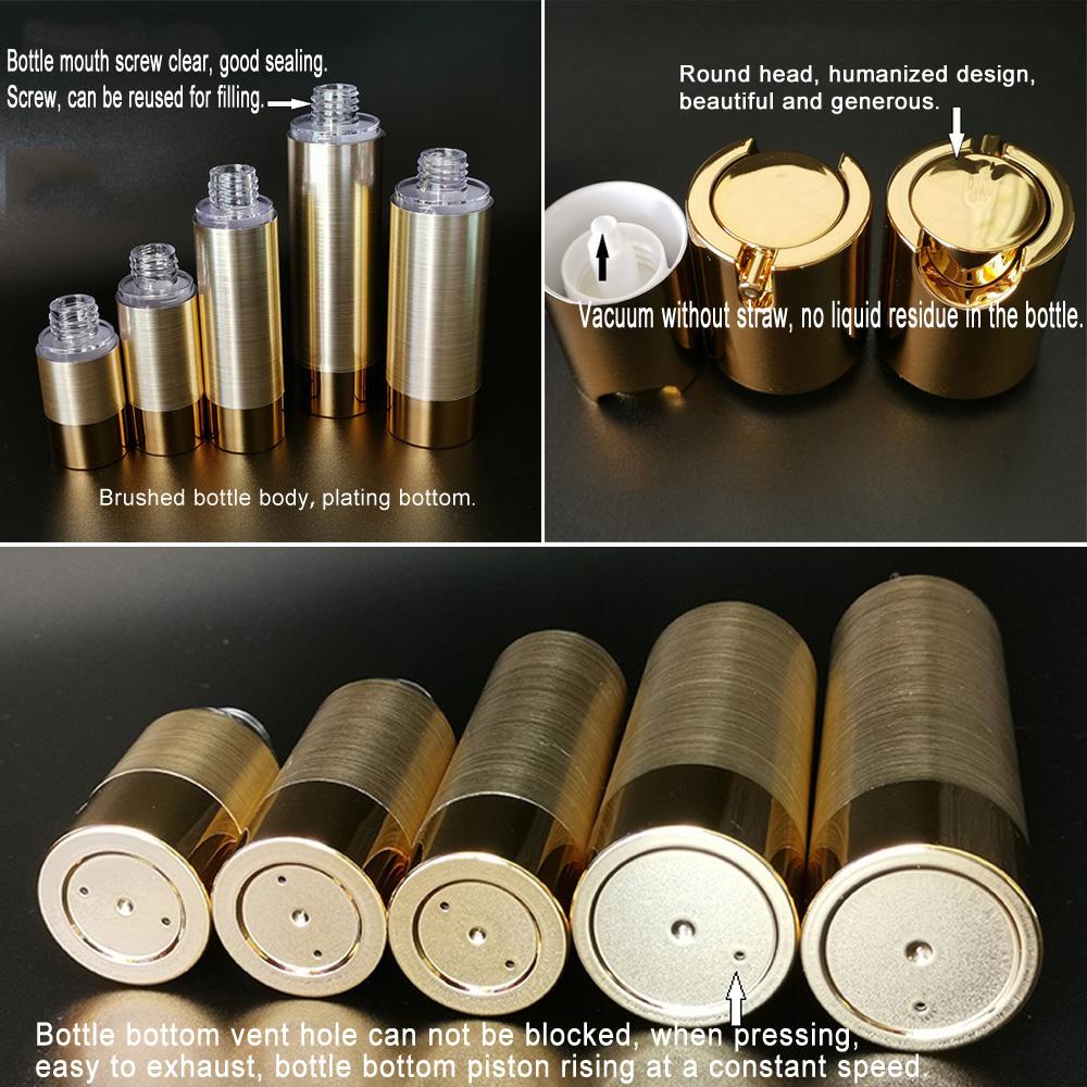 Бутылка с безвоздушным насосом Многоразовые дорожные контейнеры Пустая косметическая бутылка Вакуумная бутылка для лосьона, дезинфицирующего средства для рук, тонера, увлажняющего крема и сыворотки