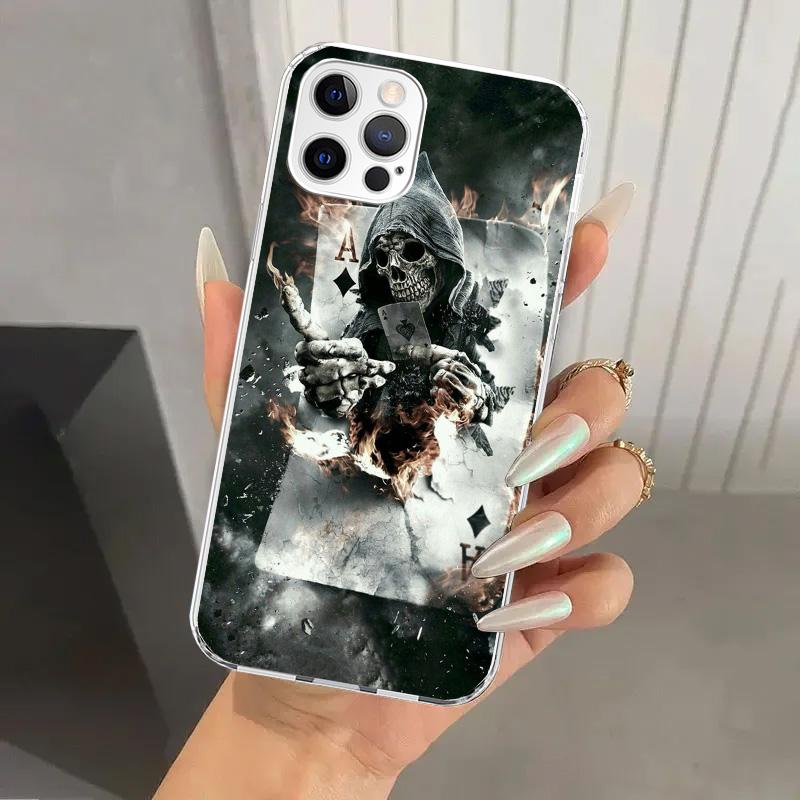 Чехол для телефона с принтом черепа жнеца, скелета и пистолета для iPhone 17 Air 16 15 Plus 14 13 Mini 12 11 Pro Max 16E 7 8 SE 2020 Мягкий Funda Print Shel