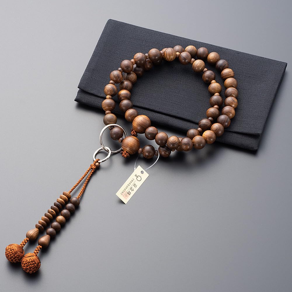 Buddhist Altar Shop Takita Shoten Buddhist Prayer Beads, Jodo Sect, Formal Prayer Beads for Men, Sandalwood (Matte), 9 inches, Pure Silk Flower