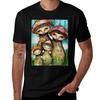 Mushroom Family Tshirt Simple Line Art Print Tee