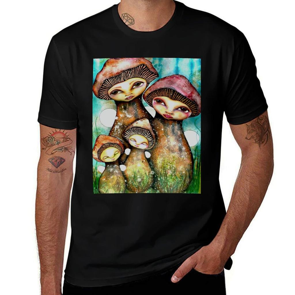 Mushroom Family Tshirt Simple Line Art Print Tee