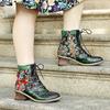 2024 осень-зима новые кожаные отполированные вручную ретро-принтованные сращивающиеся удобные толстые каблуки джинсовые сапоги