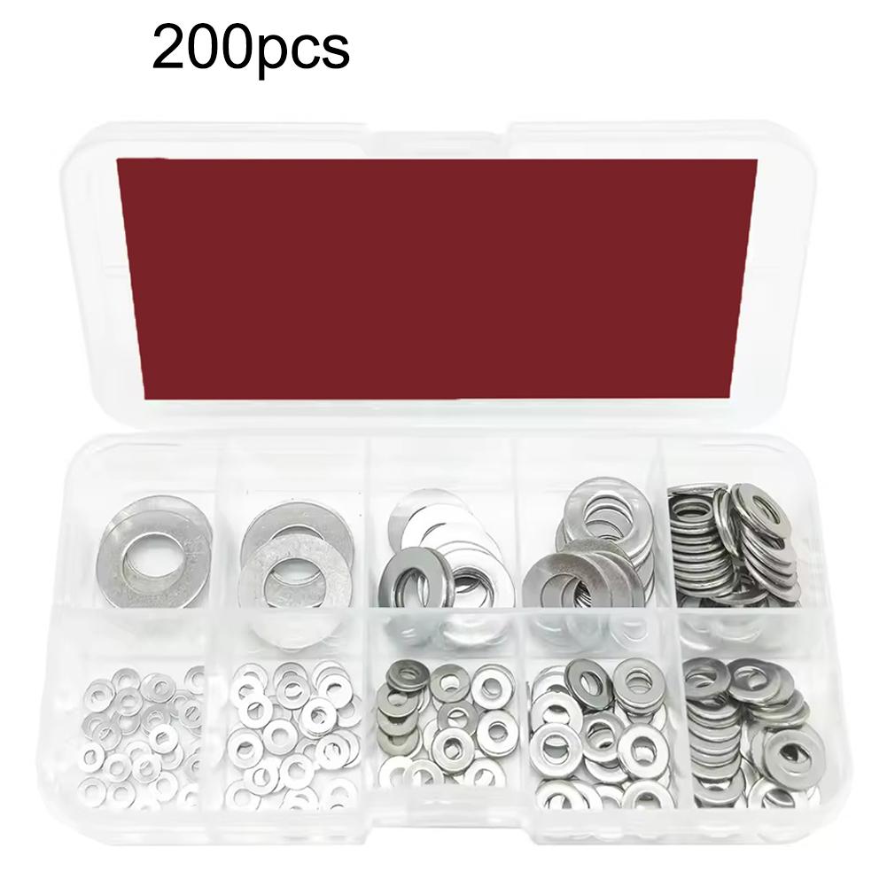 200/910pcs Stainless Steel Screw Flat Washer Spacer Metal Washer Fastener Kit For Factory Repairs Home Improvement Furniture