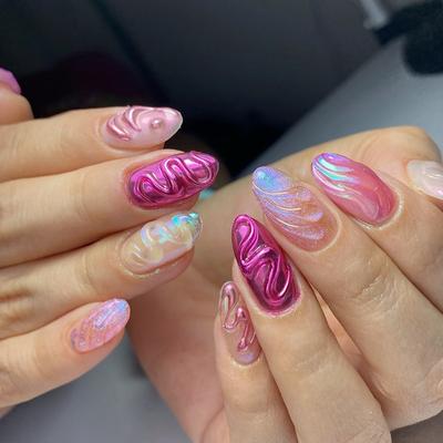 Носите накладные ногти Симфония Трехмерная линия Накладные ногти Перламутровый накладной ноготь Съемные миндалевидные ногти 24 шт.