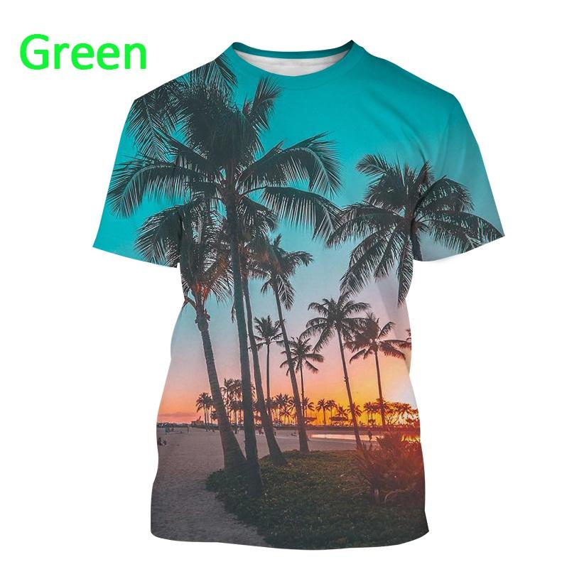 Летние мужские повседневные модные уличные футболки с 3D-принтом и короткими рукавами и узором пальмы в гавайском стиле.