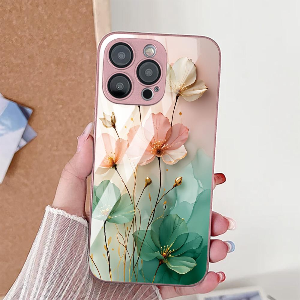 Закаленное Стекло Чехол Для Телефона Для Samsung Galaxy S26 Ultra Funda S25 S24 S23 Plus S22 S21 FE S20 FE Защитный Цветочный Чехол Coque