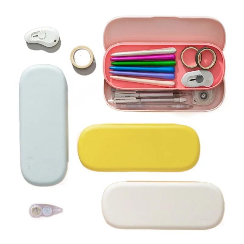 Простой пенал для детей, однотонный двухслойный органайзер для карандашей для мальчиков и девочек, большой вместительный пенал, школьные принадлежности