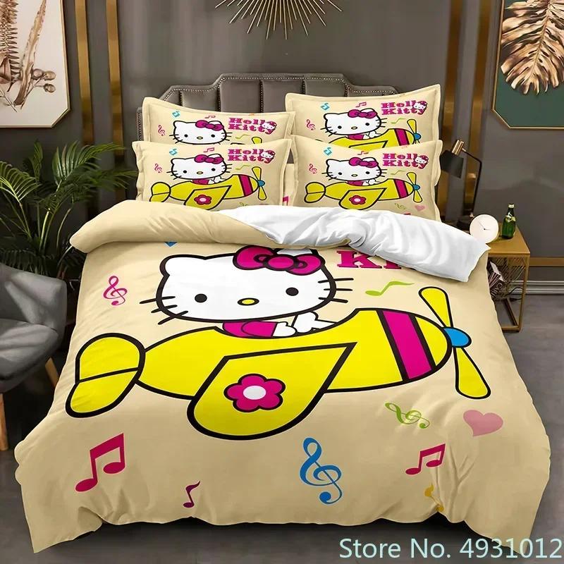Милый комплект постельного белья с двойняшками Hello Kitty, наволочка, японское аниме, постельное белье, 3D-печать, пододеяльник, одеяло, подарок для малышей, детей, ребенка
