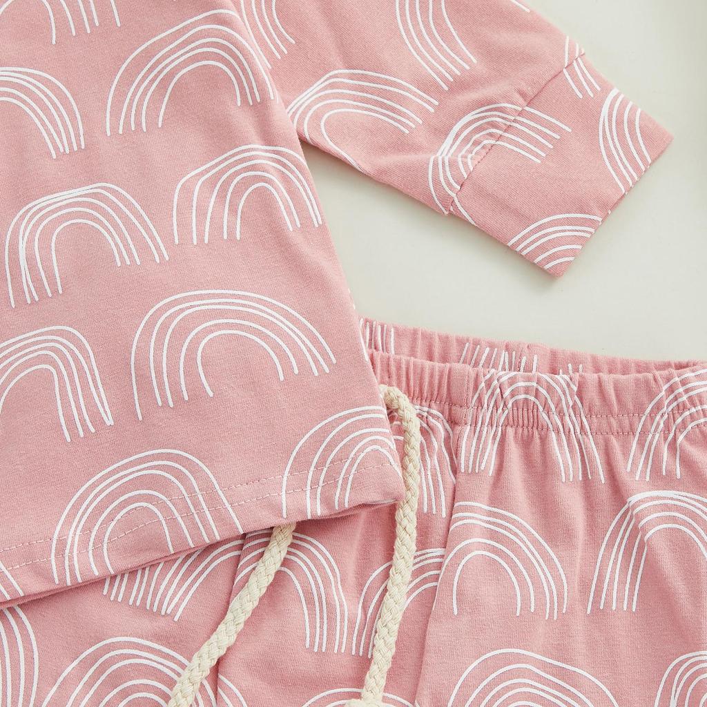 Одежда с радужным принтом для маленьких девочек и мальчиков, комплекты одежды из 2 предметов на осень/зиму для новорожденных, толстовка с круглым вырезом и длинными рукавами + брюки