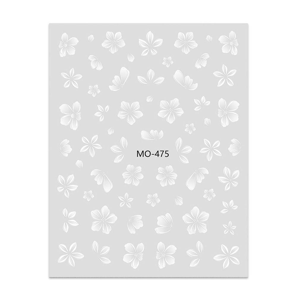 Embossed Design 3D Flower Stickers Elegant Style White Flower Self Adhesive Nail Decals Adhesive Accessories Simple Floral