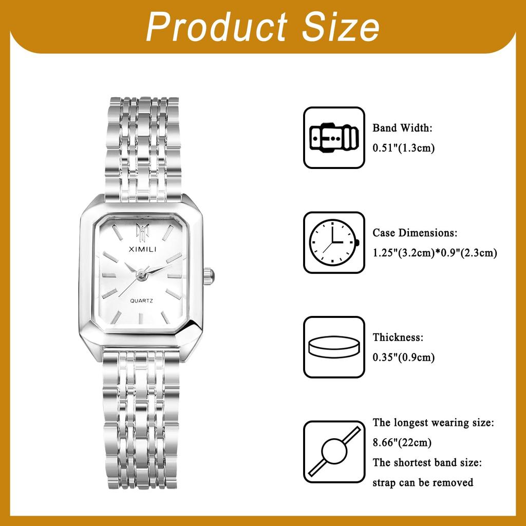 Waterproof Wristwatch with Square Bar Simple Quartz Stainless Unidirectional Perfect Gift for Birthdays Silver Women's Dial, Indexes, Movement, Steel,