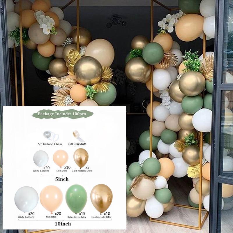 100 шт./102 шт. DIY Воздушные Шары Гирлянда Арка Металлик Золото Глобальный Ретро Зеленая Кожа Globos День Рождения Свадьба Годовщина Украшения Партии Baby Shower