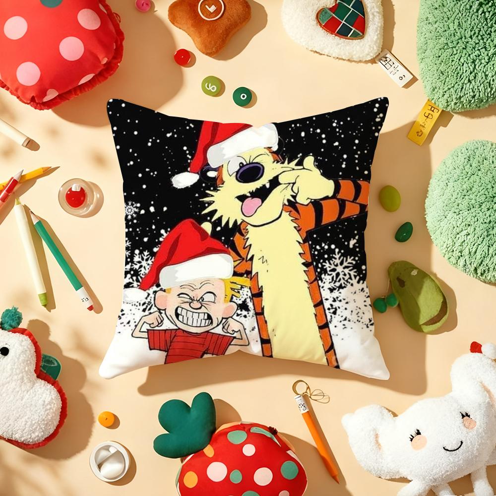 Comic CCalvin and HHobbes Cushion Cover Plush Fabric Soft DoubleSided Printed Sofa Warm Winter Home Gift Pillow Cover