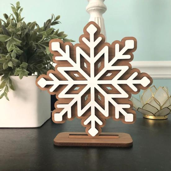 Snowflake Christmas Ornament Double-Layer 3D Design Hexagonal Shape Statue
