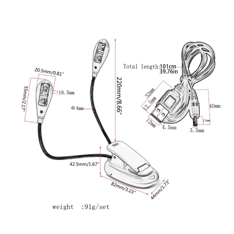 USB/Батарейная книжная лампа с зажимом, заботящаяся о глазах, идеальна для читателей, музыкальных пюпитров