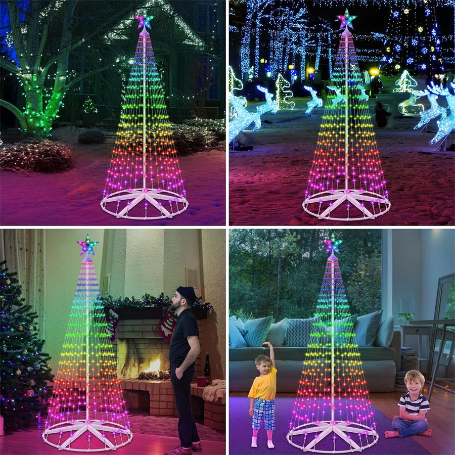 Smart LED Christmas Cone Tree Light 2.1M APP Control Lighted Artificial Tree with Star Topper DIY RGB LEDTree Light Show