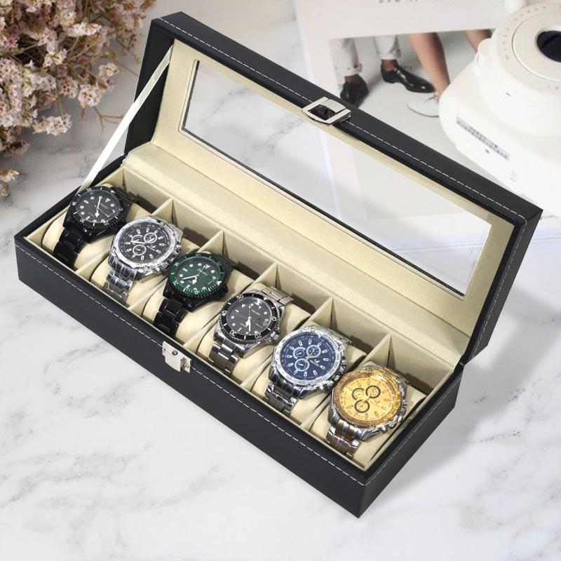 Кожаная коробка для хранения часов Простая футляр-витрина для часов из искусственной кожи с замком Подарочная упаковка для мужских часов Высококачественная коробка для часов