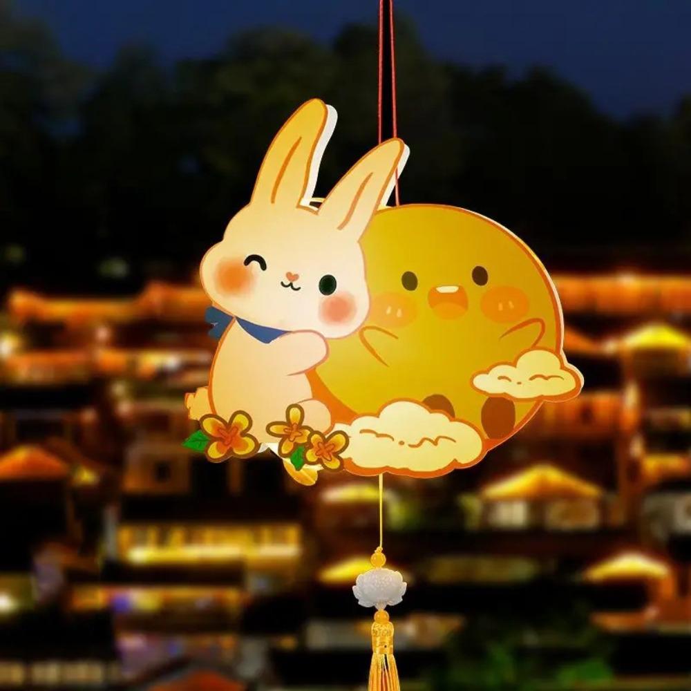 Portable PVC Mid-Autumn Festival Lantern Moon Cartoon Rabbit Lanterns Handmade Luminous Lantern DIY Material Package Kids 5