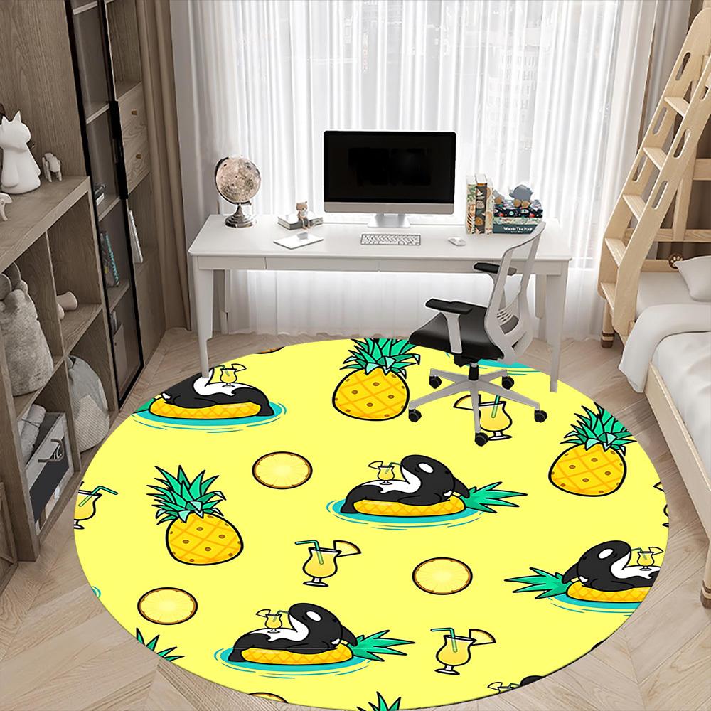 1pc Pineapple Orca Office Round Area Rug,  Mat Suitable ForOffice, Under Office Chairs Bedroom Living Room Home Decor, Room Deco