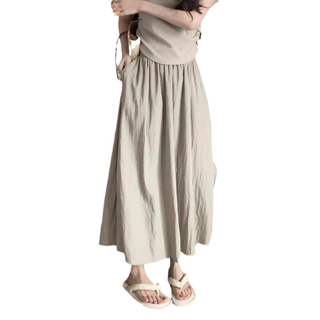 Плиссированная женская юбка миди А-силуэта, высокая талия, слим-эффект - Весна/Лето, корейский стиль, доступен большой размер.