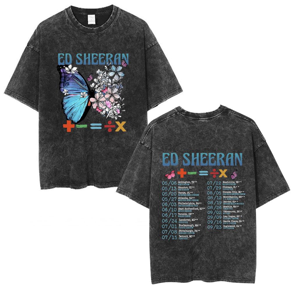 Ed Sheeran Mathematics Tour Concert Vintage Washed T shirts Men Women Fashion Harajuku T-shirts 100% Cotton Casual Loose T-shirt