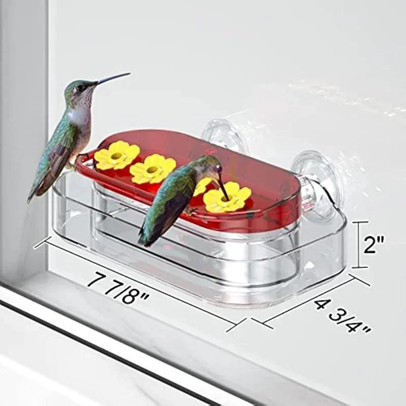 Hummingbird Feeder with 4 Feeding Ports - Strong Suction Cups Window Hanging Bird Feeder, Garden Bird Water Drinker Bottle