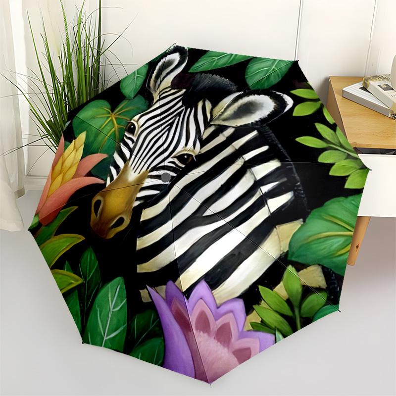 1pc Zebra Jungle Automatic Open/Close Umbrella - Compact Travel Umbrella, Gift for Birthday, Holiday yy260106077