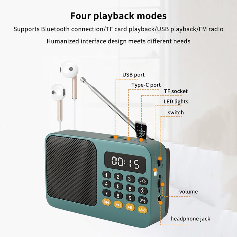 Портативное FM-радио Bluetooth 5.0 Маленький аварийный перезаряжаемый звуковой ящик Мини-винтажный динамик MP3-плеер Поддержка карты TF USB-накопителя