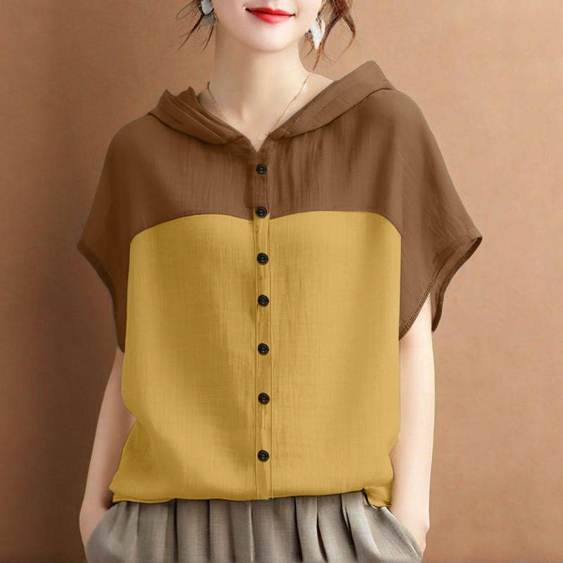 ZANZEA Women Casual Round Neck Summer Short Sleeve Hoodies Blouse