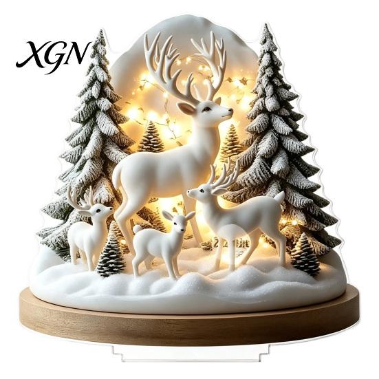 Christmas Theme Tabletop Ornaments Winter Ornaments, Double-sided Acrylic Snowman/Santa Claus/Reindeer/Cottage Table Seasonal Home Decorations
