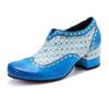 4.5CM Weave Jacquard Cloth Kntted Sheepskin Leather Print High Big Size 42 Luxury Elegant Ethnic Summer Women Shoes