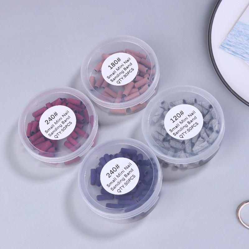 NEW 50 Pcs 3.1MM Mini Nail Sanding Bands UV Gel Acrylic Polish Remover Nail Tool Set 120/150/180/240 Grit