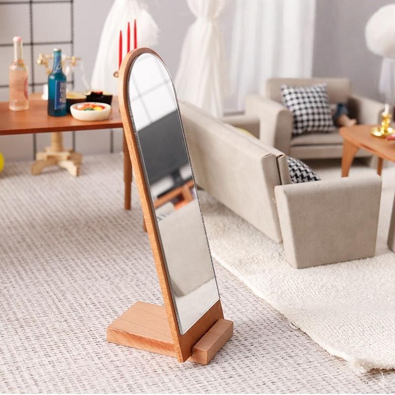Безопасное для детей полноразмерное зеркало в деревянной раме с ударопрочной ПВХ-линзой, напольное зеркало для кукольного домика, декора гостиной